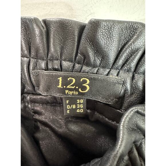 1.2.3 UN DEUX TROIS Women’s Black Sheepskin Drawstring Skirt size 38 US Medium - Picture 3 of 9